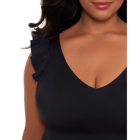 Time and Thru Women’s Ruffled Sleeve Black One Piece Swimsuit. Size M(8-10). NEW - Picture 3 of 8